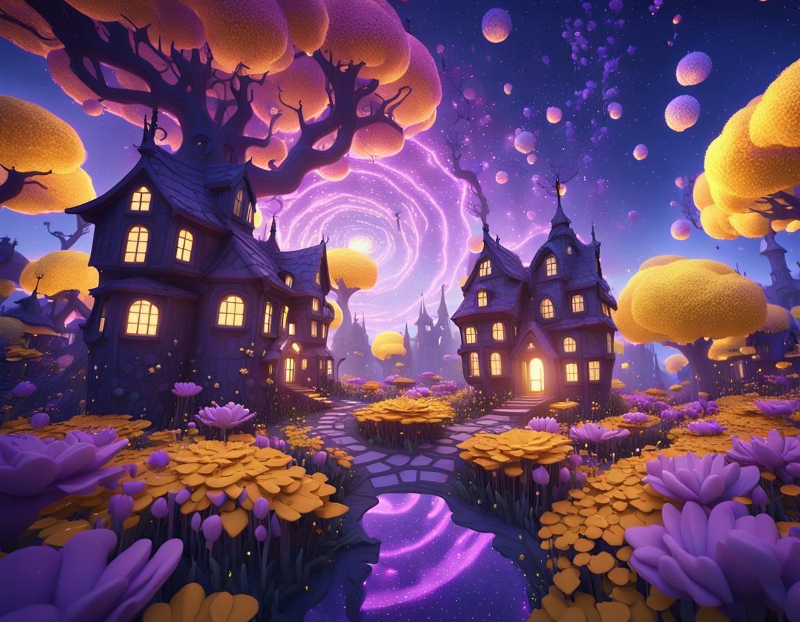 Surreal Dreamscape: Constellation Flowers in Fantasy Forest
