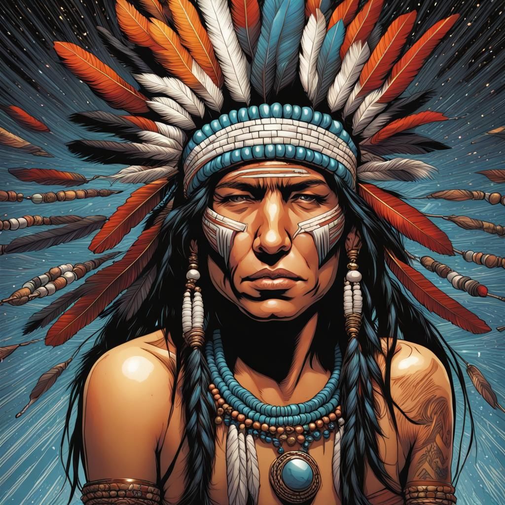 Native American Beaded Bracelets in Comic Art Style