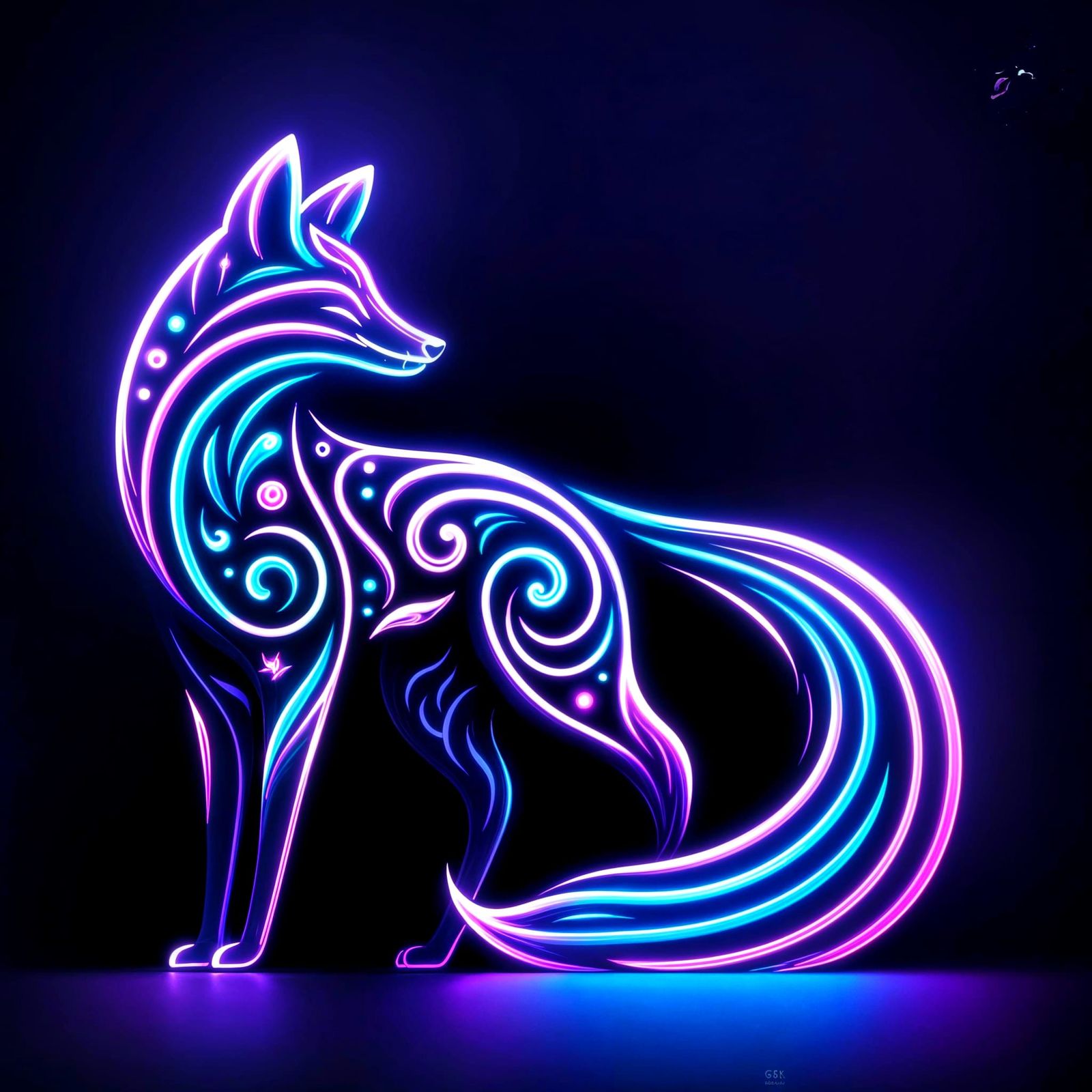 Vibrant Neon Fox in Purple and Blue Hues
