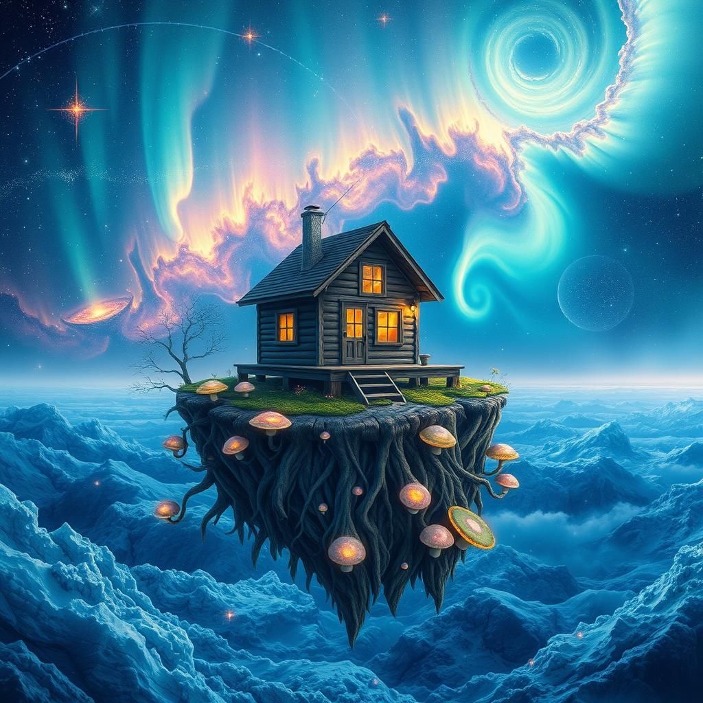 Ethereal Cabin in a Galaxy Ocean