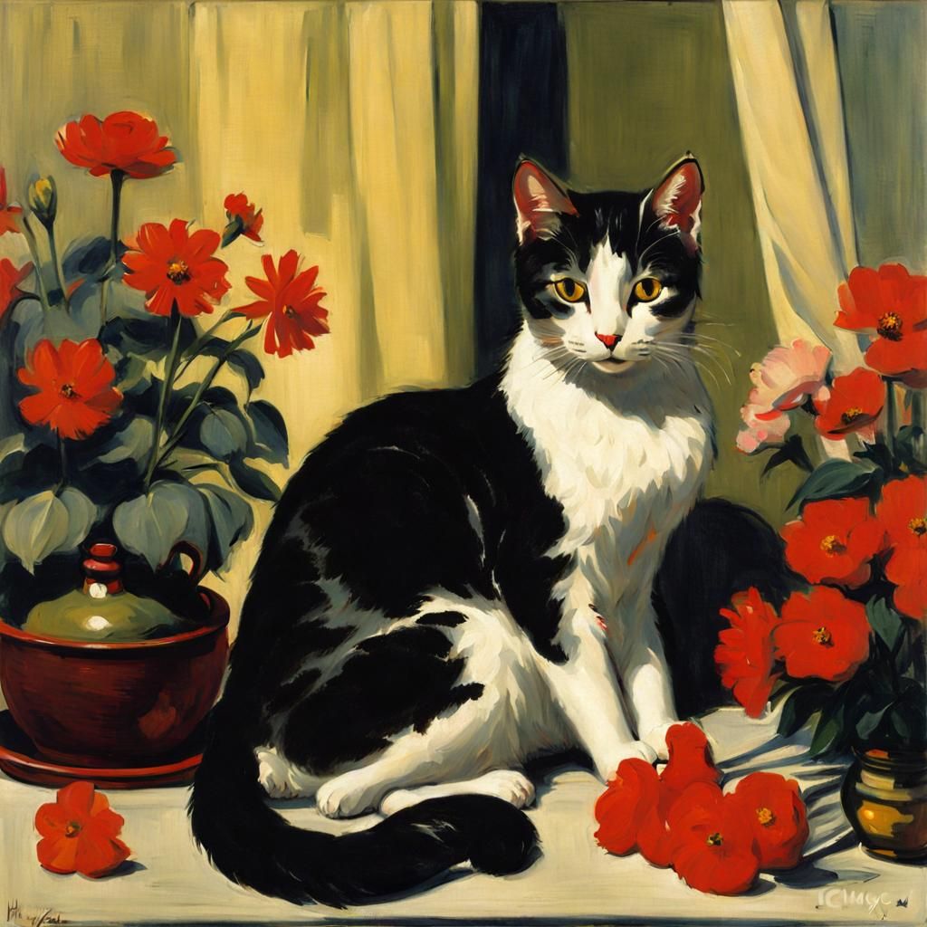 Cat Among Flowers: A Social Realist Scene