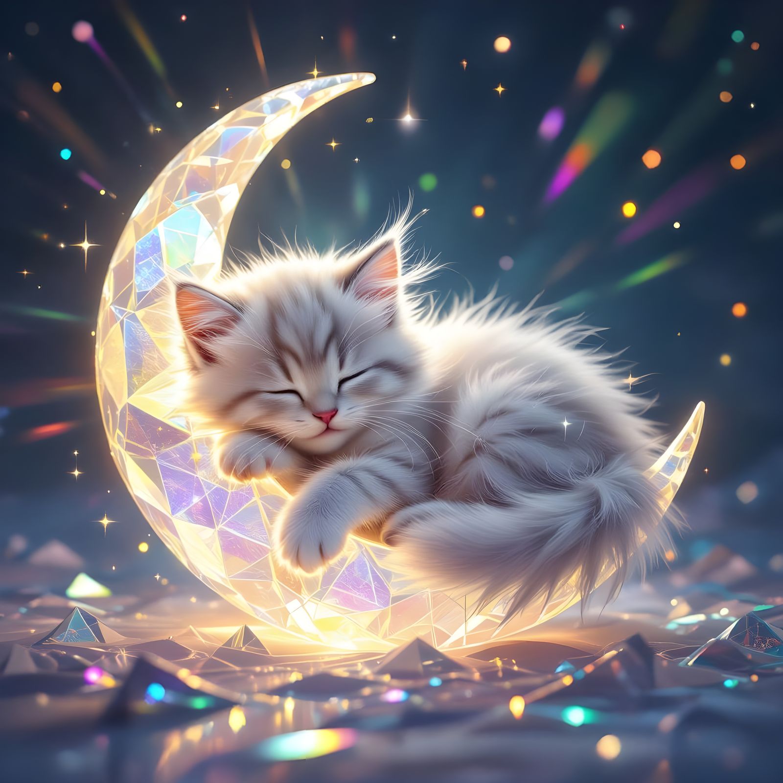 Surreal Kitten Basks in Ethereal Moonlight