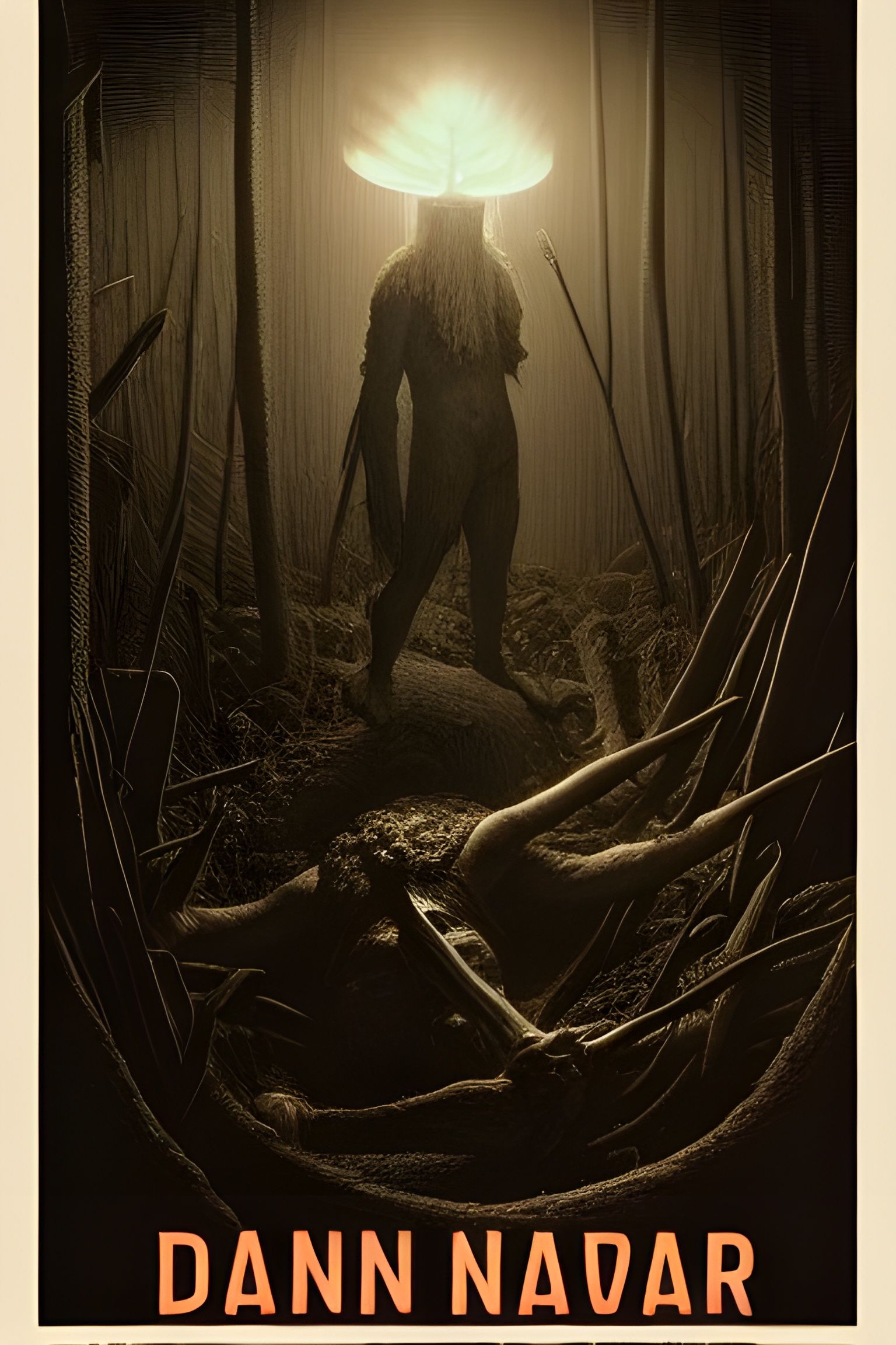 Ethereal Figure Arising from Ash in Engraving Style