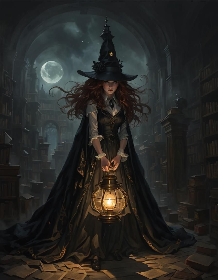 Auburn Librarian in Magical Noir Library