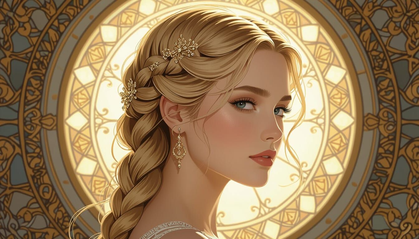 Braided Golden Crown: Intricate Hairstyle Close-Up