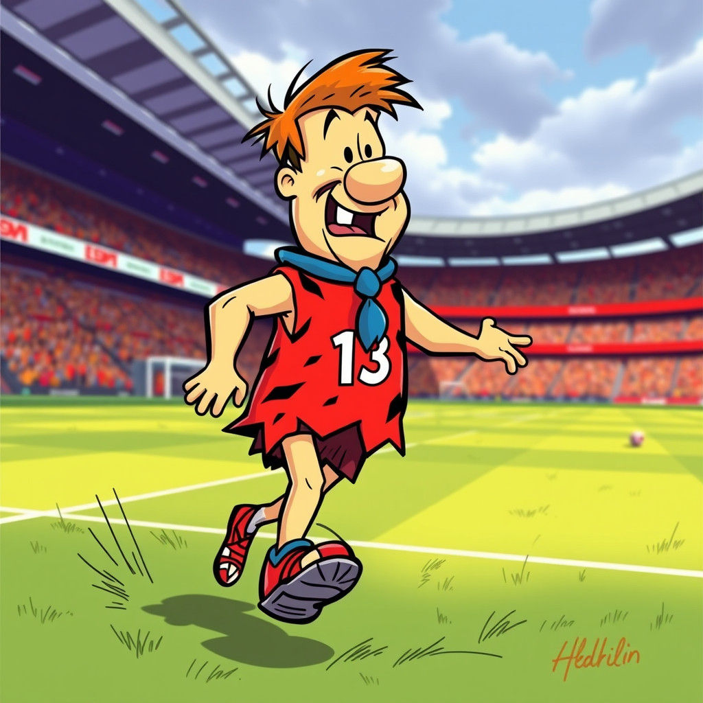 Fred Flintstone Plays Soccer for Arsenal Gunners