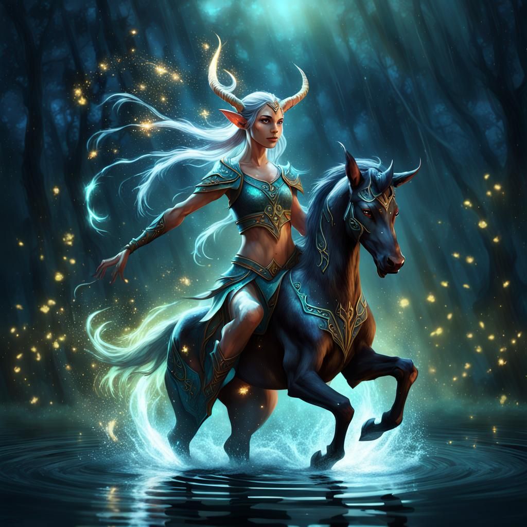 A beautiful female elf centaur with long elven ears similar ...