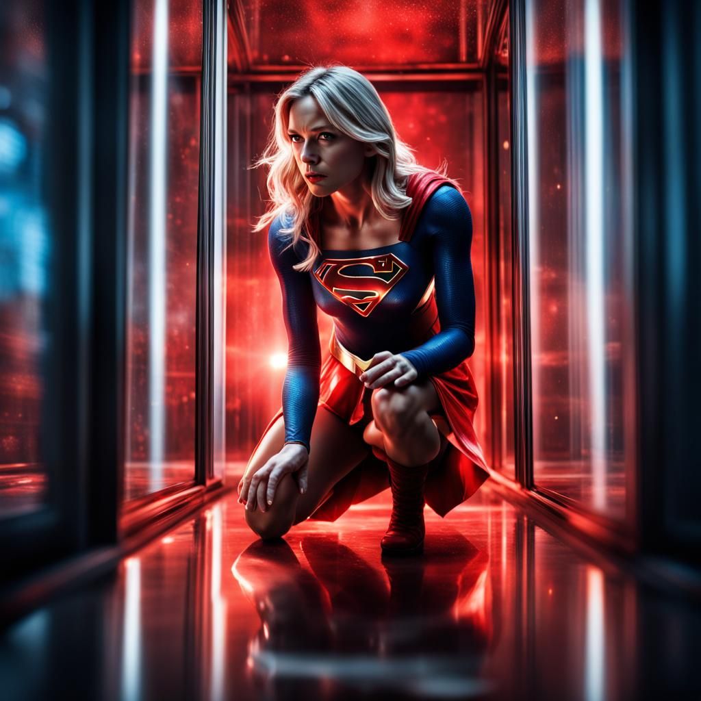 Supergirl Trapped in Glass Prism: Hyperrealistic Escape