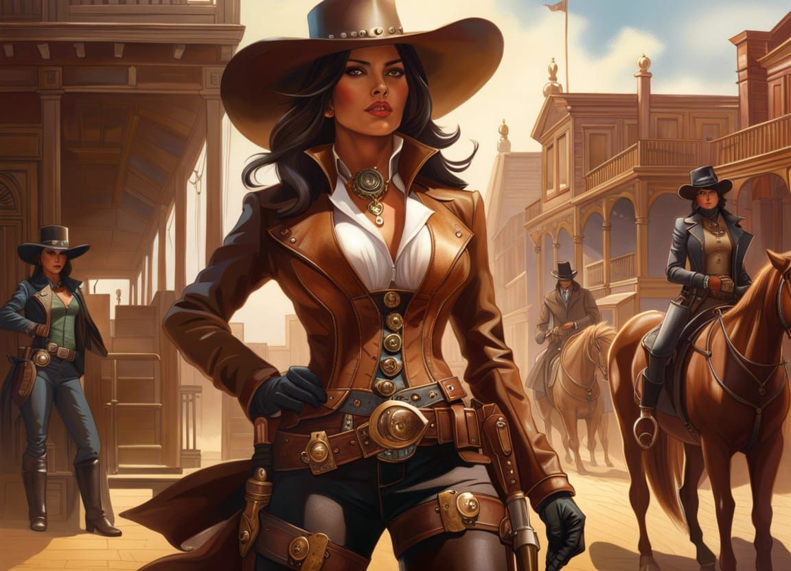 Steampunk Wild West: Female Sheriff and Outlaw
