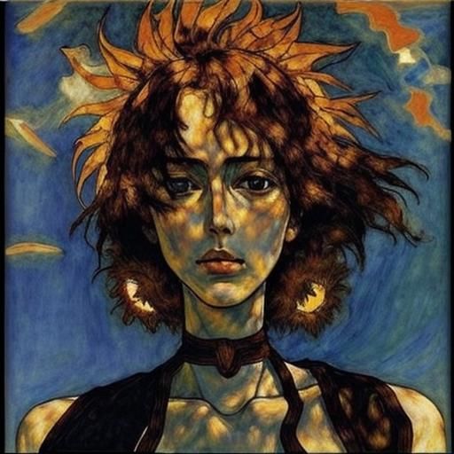 Egon Schiele Inspired Portrait of a Beautiful Woman