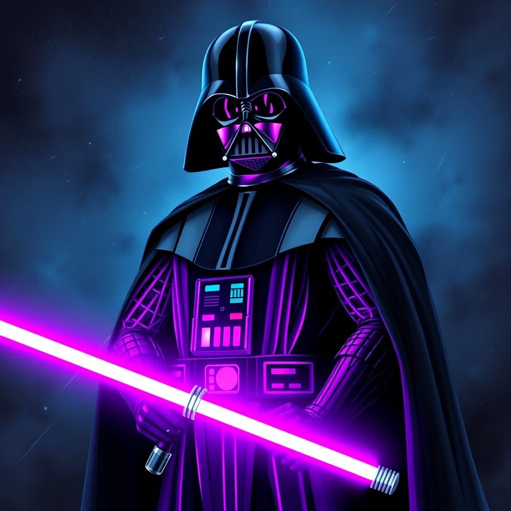 Darth Vader with Purple Lightsaber in Sci-Fi Style