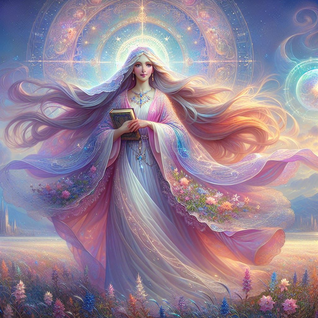 Ethereal Holy Mary in Celestial Landscape