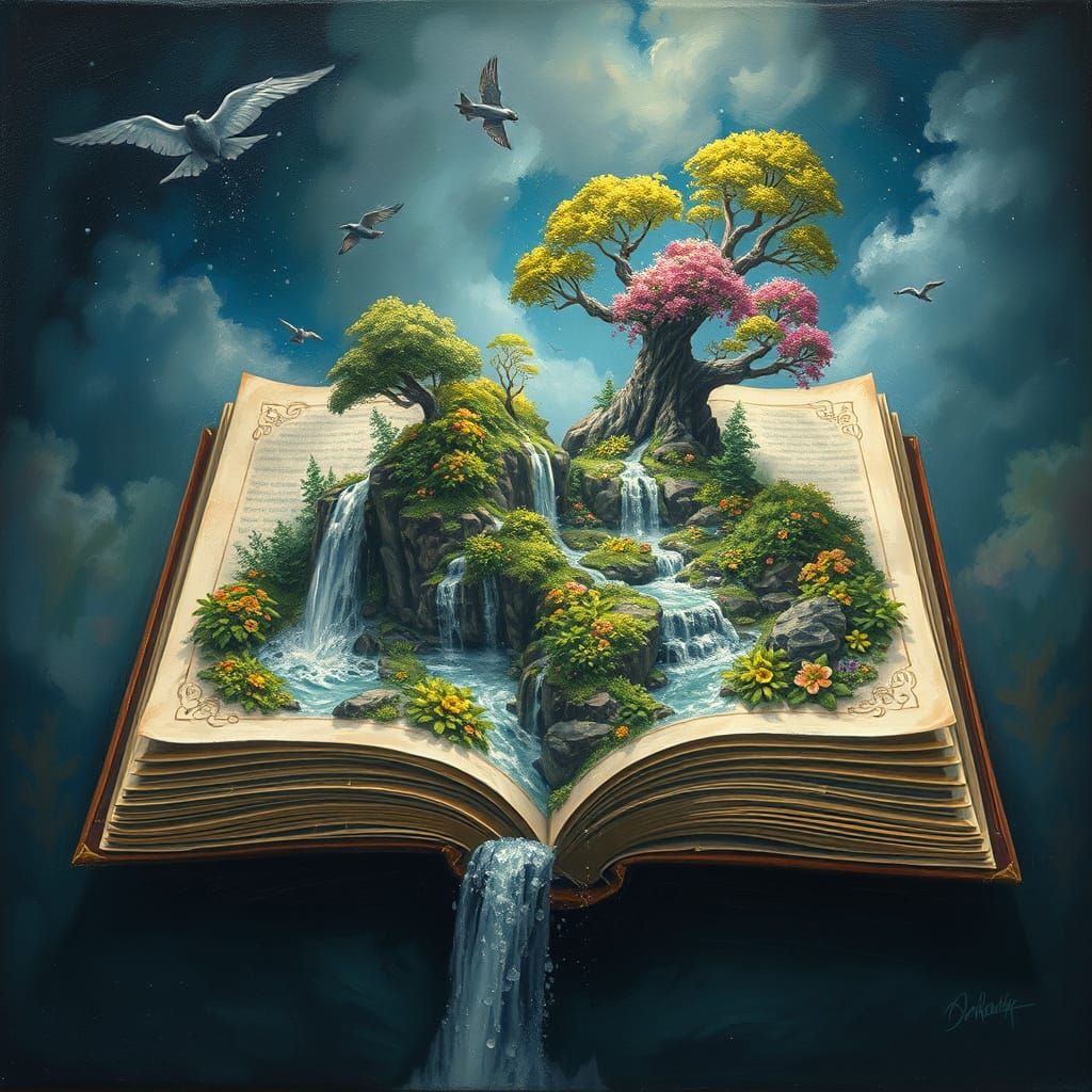 Surreal Oil Painting of a Magical Island Book
