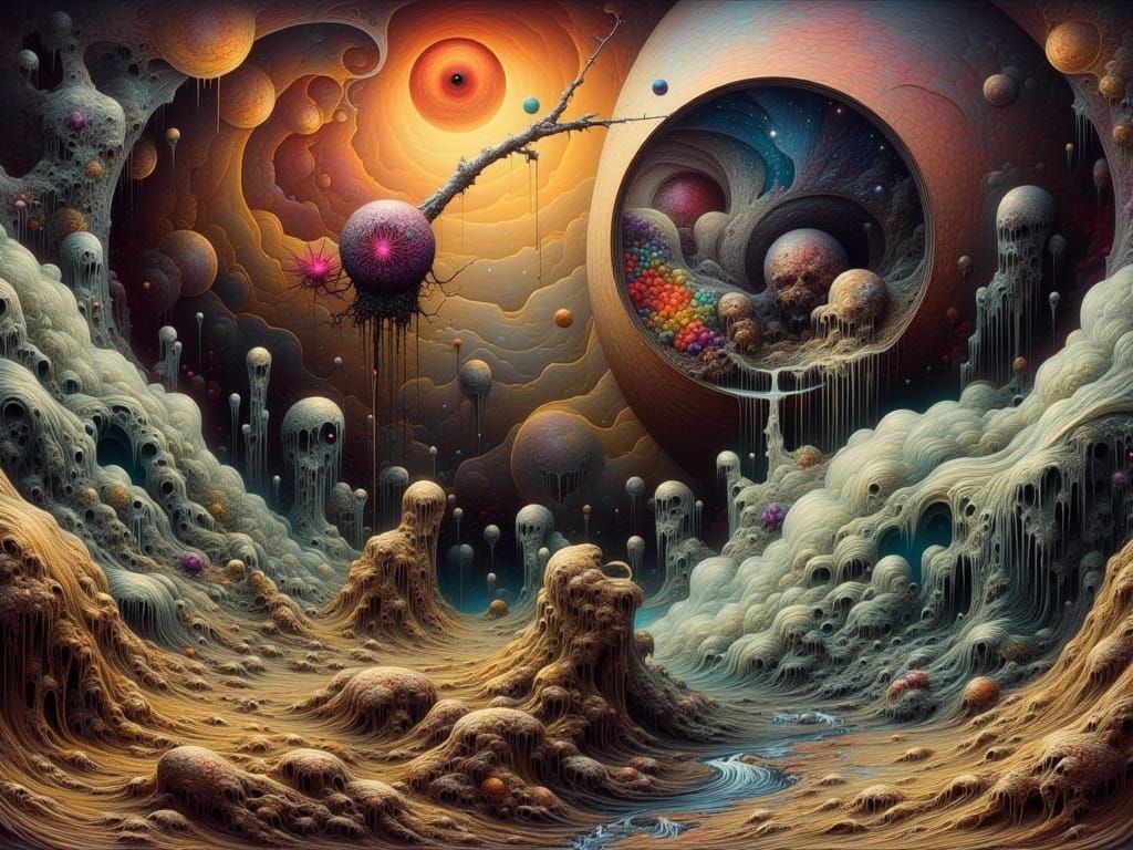 Dreamlike Figure in Surrealist Abstract Landscape