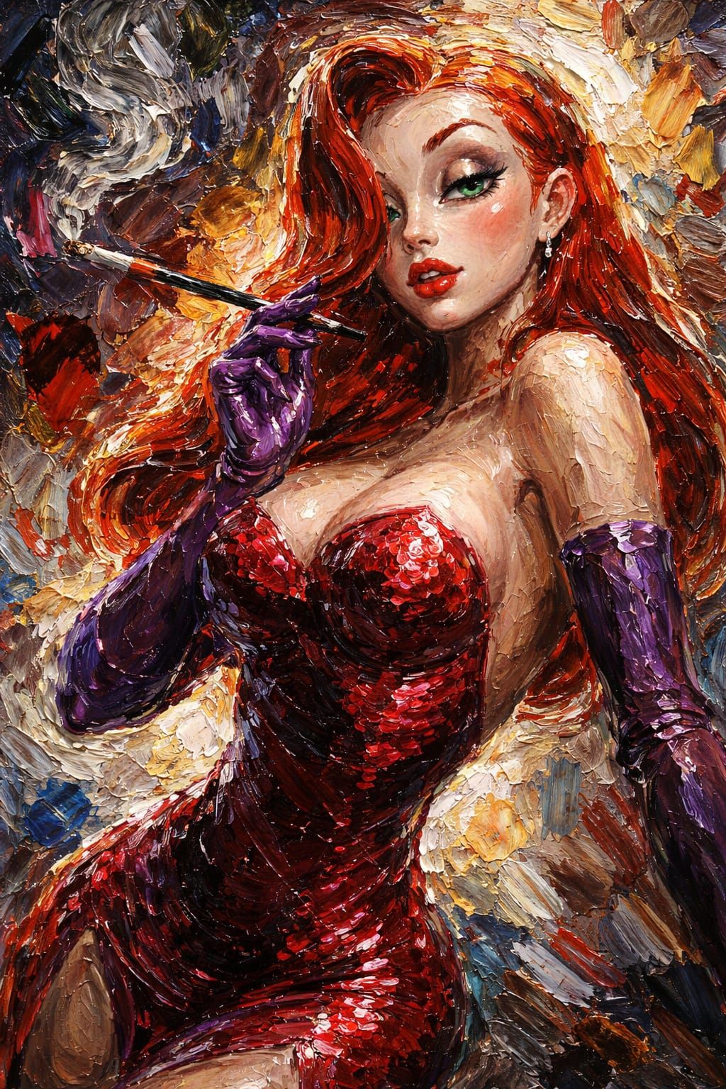 Jessica Rabbit in Abstract Expressionist Style