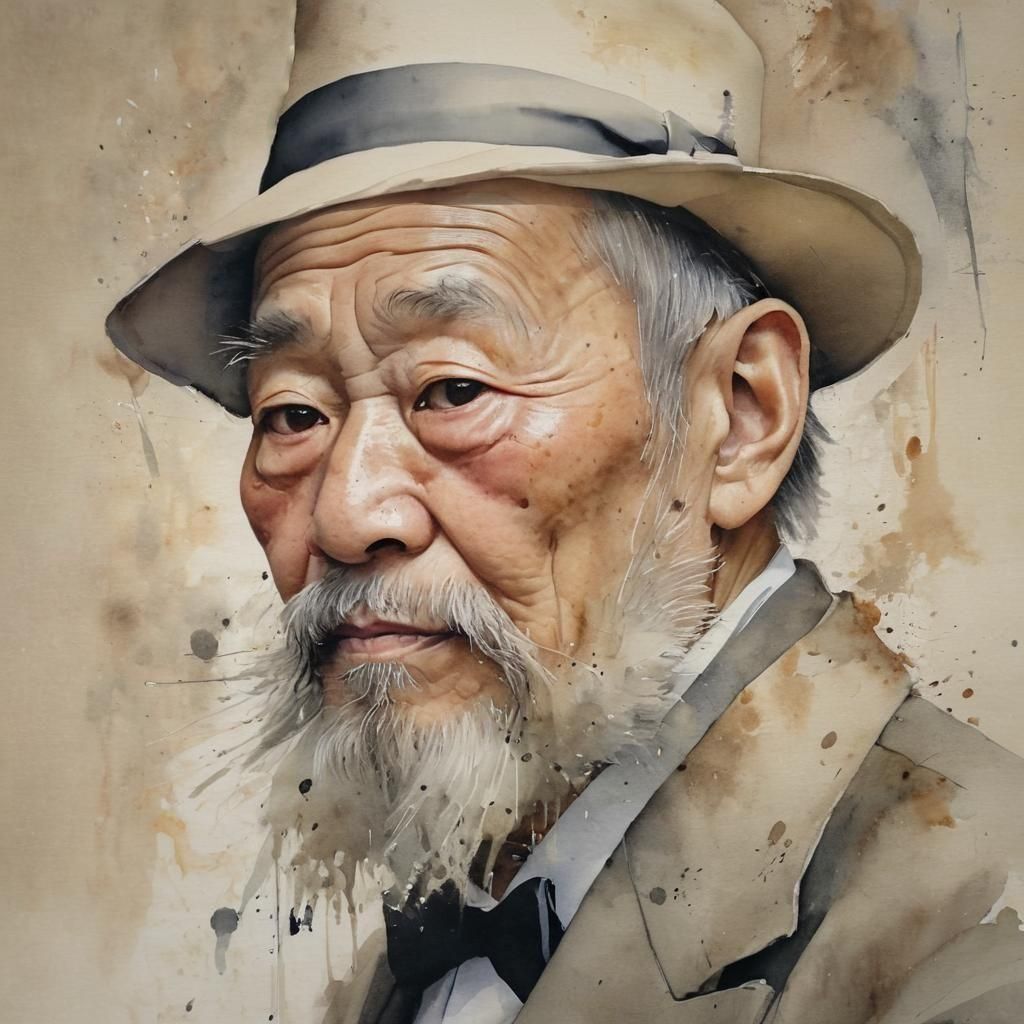Elderly Gentleman Portrait in Watercolor Style