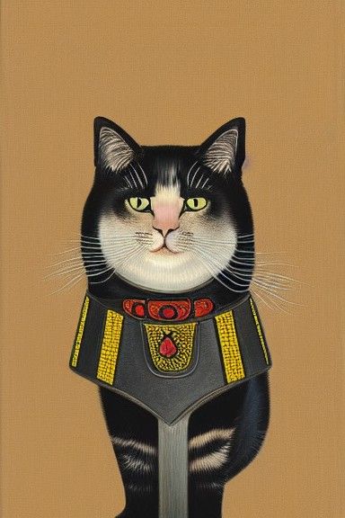 Samurai Cat Portrait in Painting Style