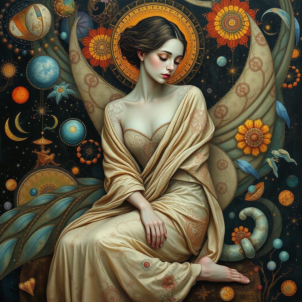 Enchanted Figure in Vibrant Cosmic Landscape