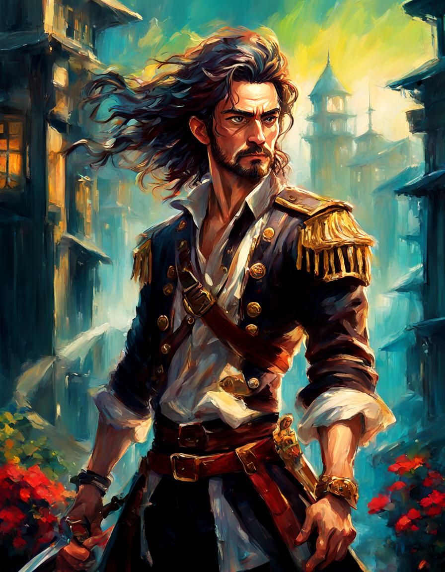 Pirate Captain with Sword as Oil Painting