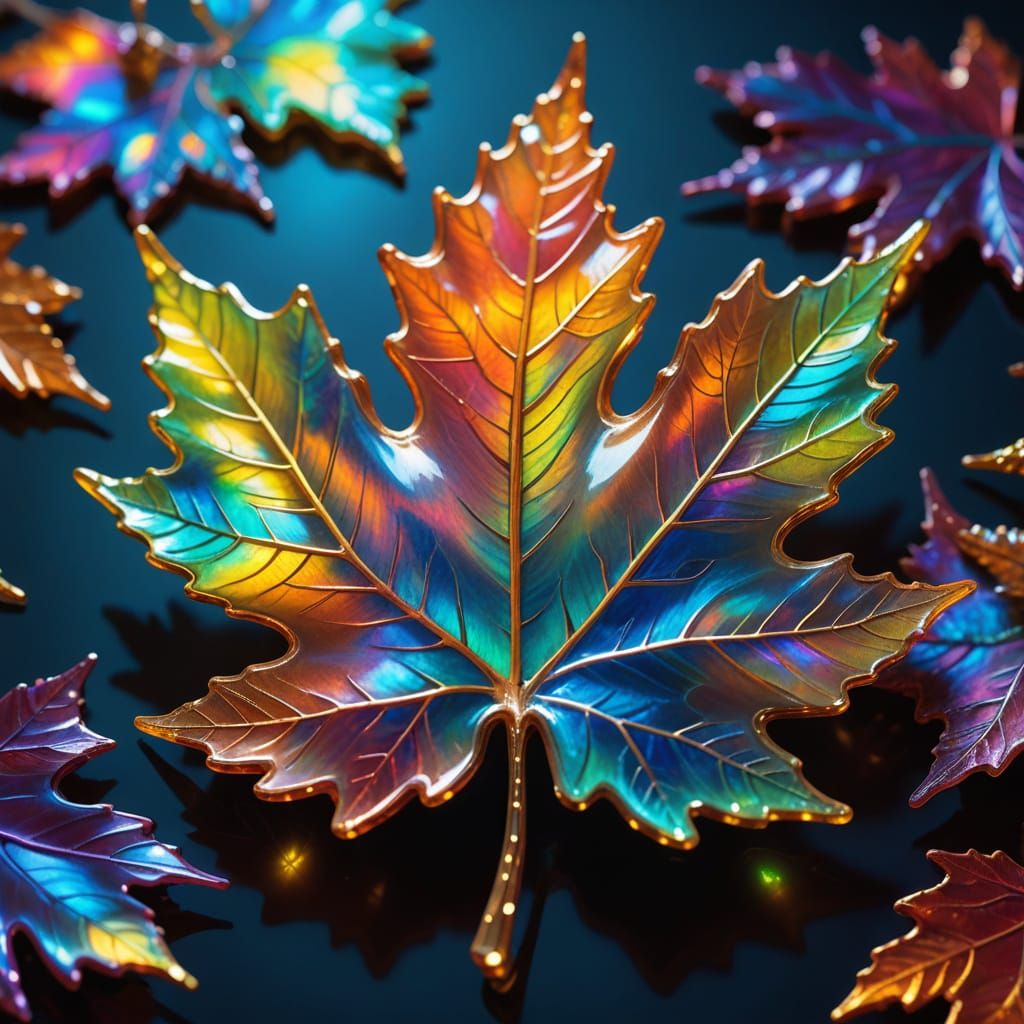 Opalescent Opal Maple Leaf in Surreal Style