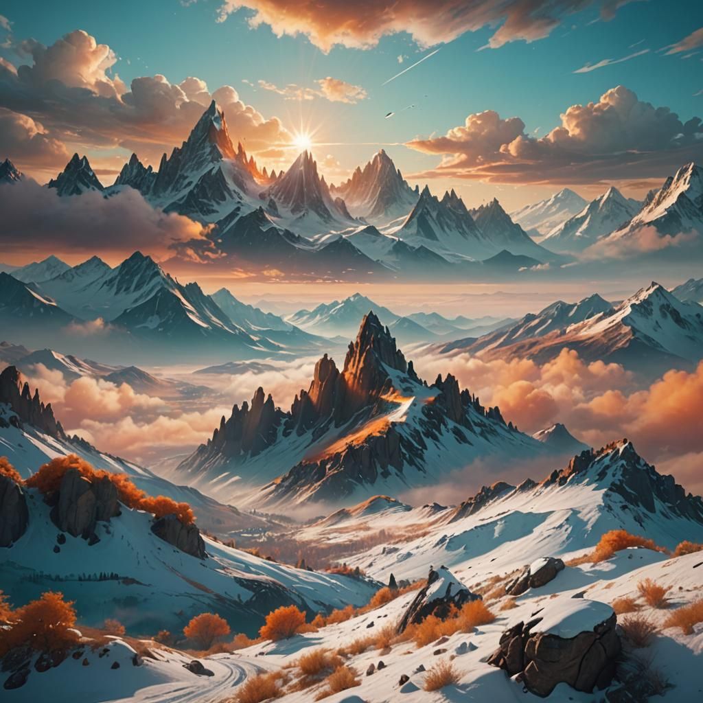 Snowy Mountains Landscape in Trending Artstation Style