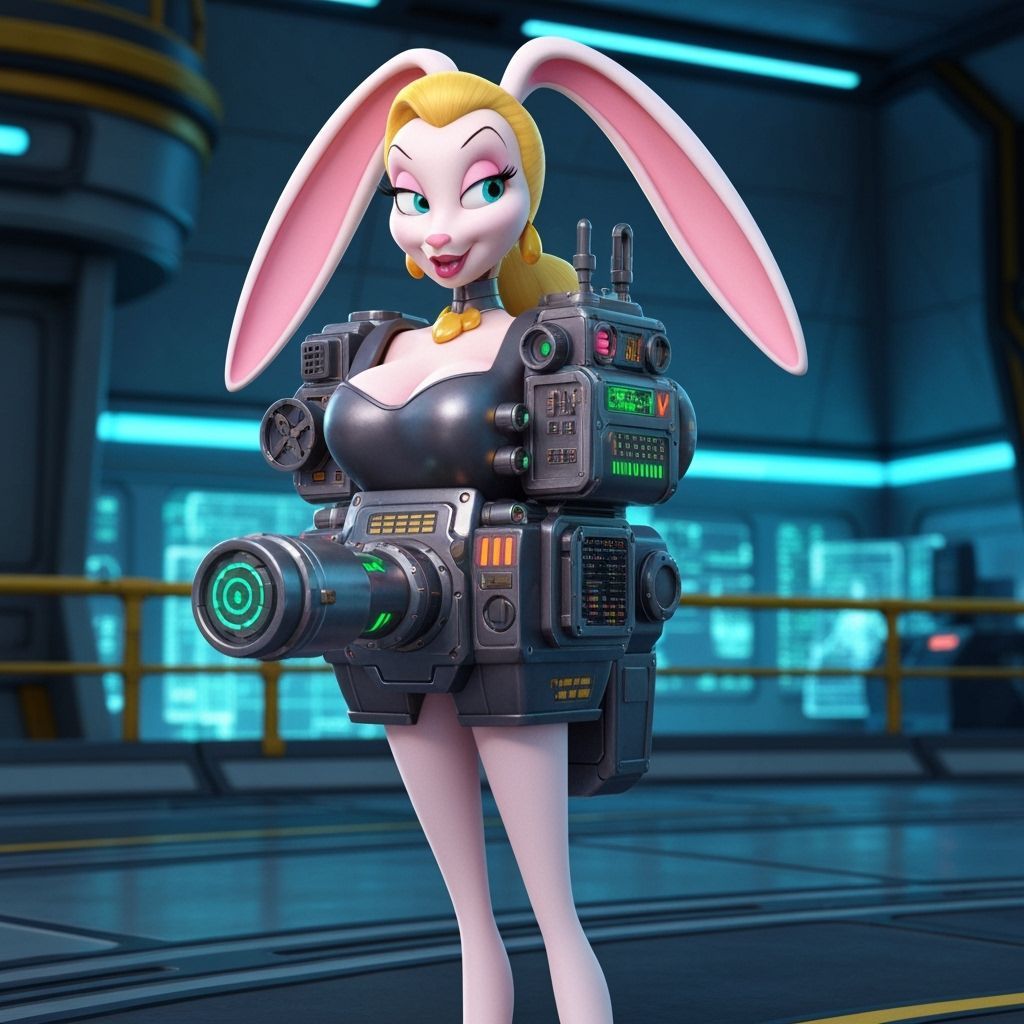 Jessica Rabbit with Futuristic Gadget in Sleek Tech Style
