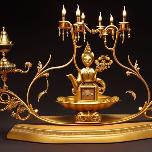 Animated Candelabra, Teapot, and Clock in Disney Style