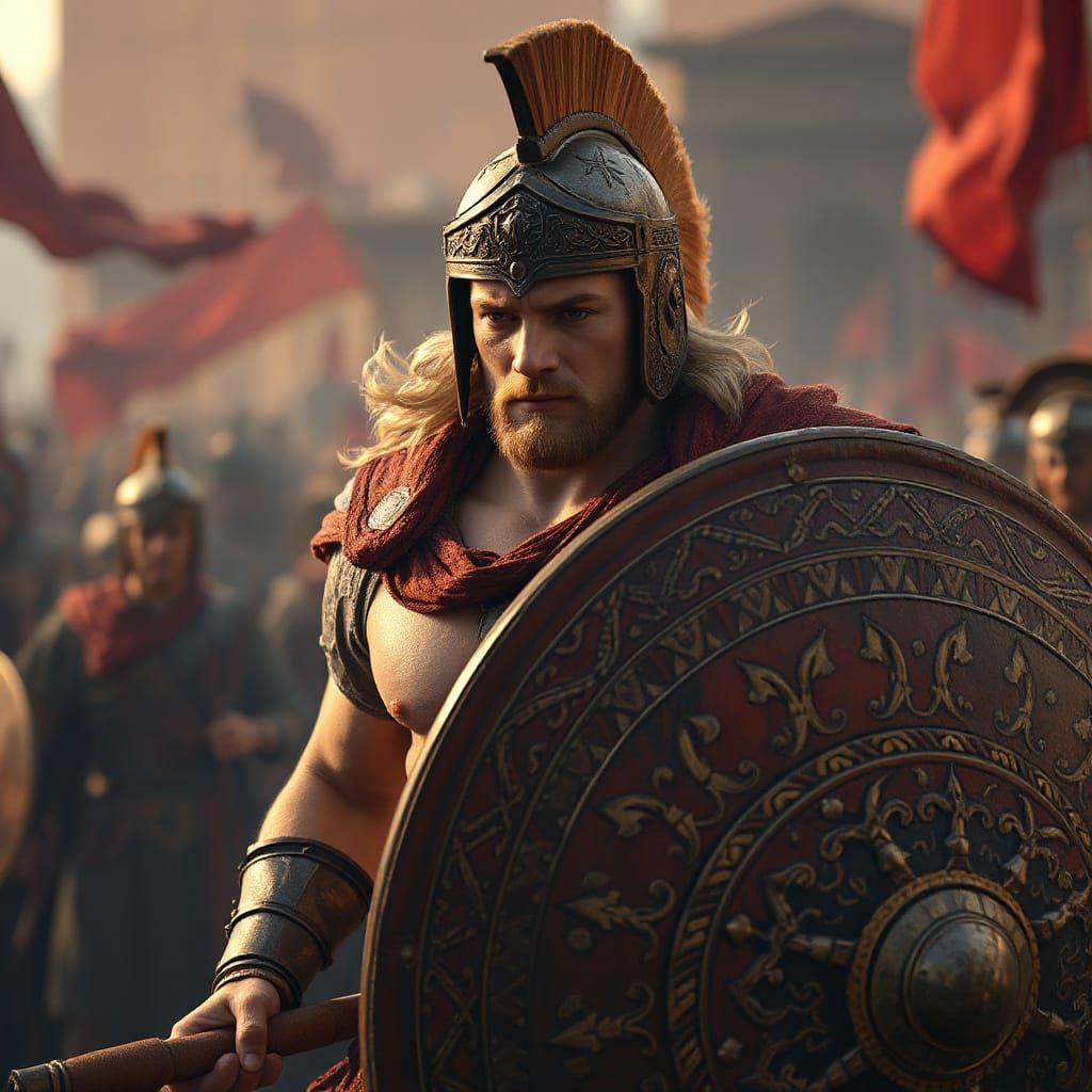 Achilles in Battle: A Hyperdetailed Fantasy Scene