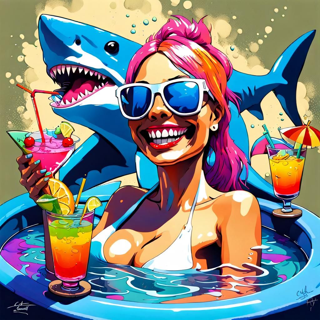 Shark Cocktail Party in Graffiti Art Style