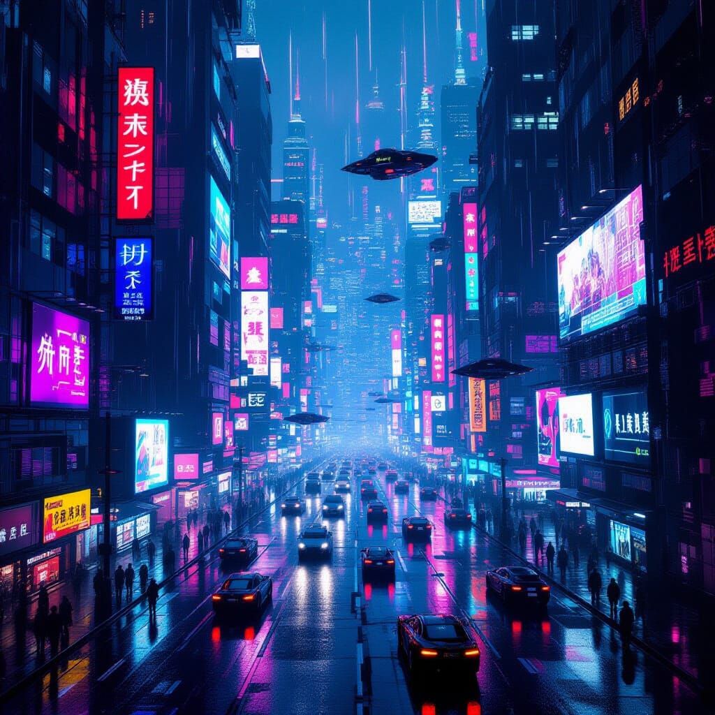 Cyberpunk Cityscape in Hyperrealistic Digital Matte Painting