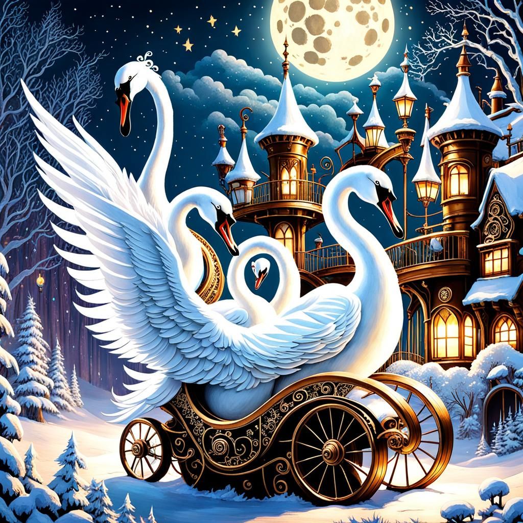 Enchanted Steampunk Roller Coaster with Dancing Swans