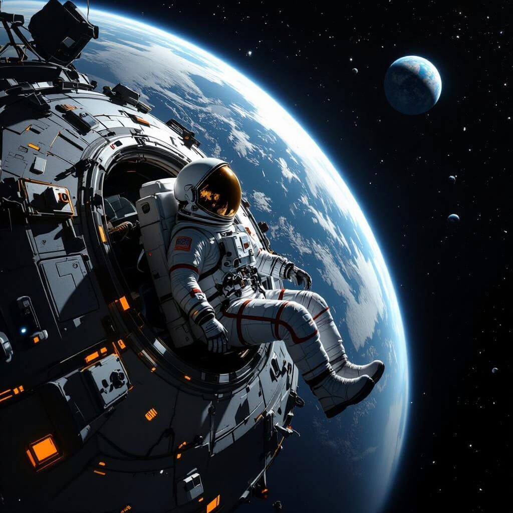 Astronaut Adrift Near Alien Ship, Earth Distant