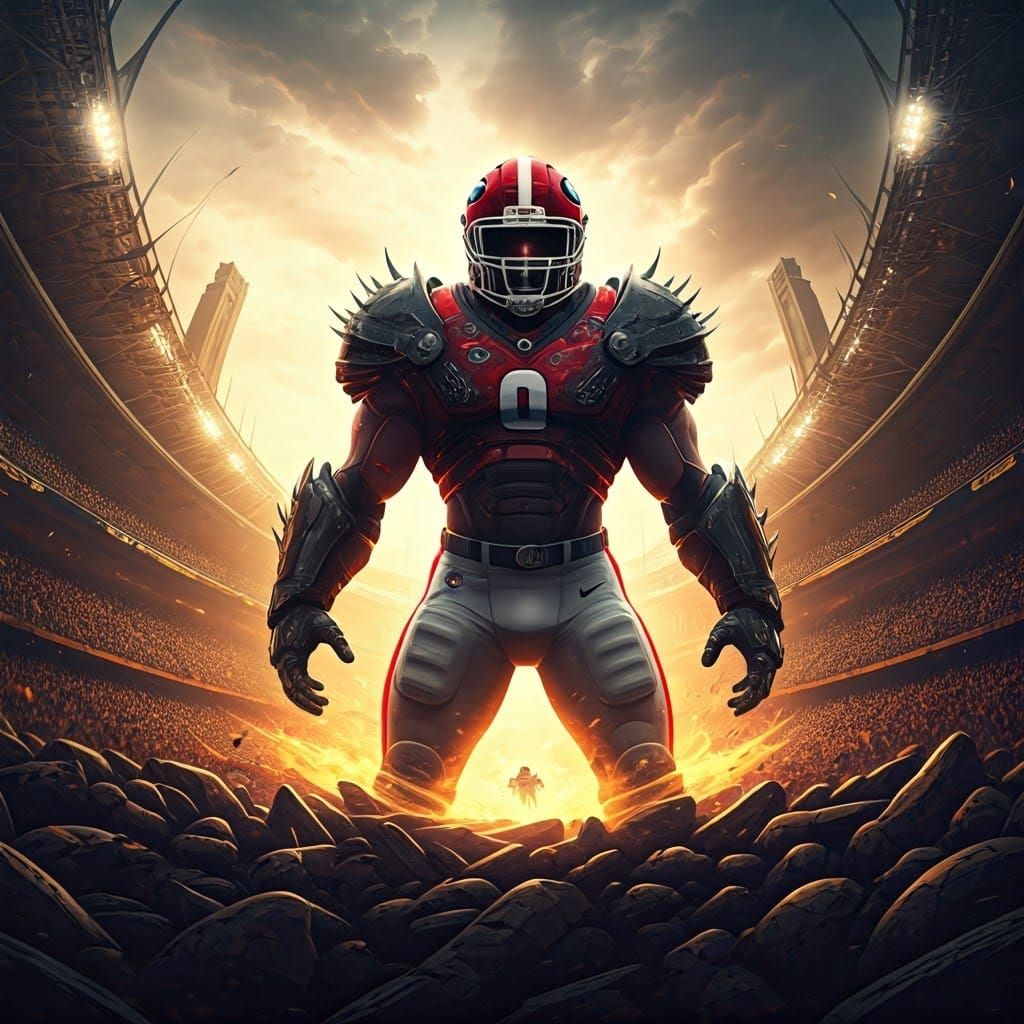 Futuristic Georgia Bulldogs Football Hero in Stadium