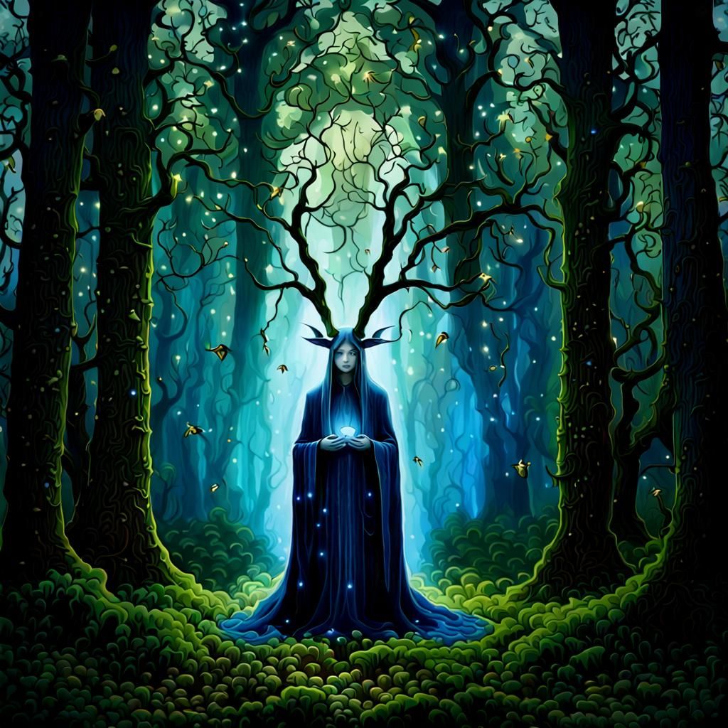 Ethereal Forest Spirit in Moonlit Glade