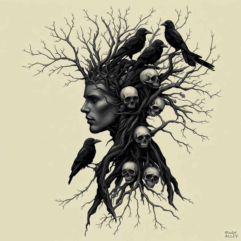 Mystical Silhouette of Man Formed from Branches