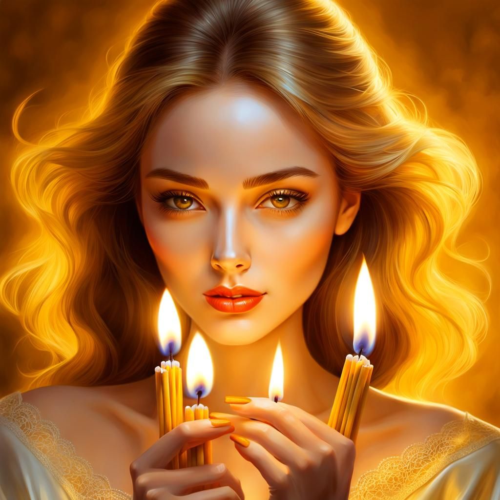 Woman with Lit Matches in Comic Art Style