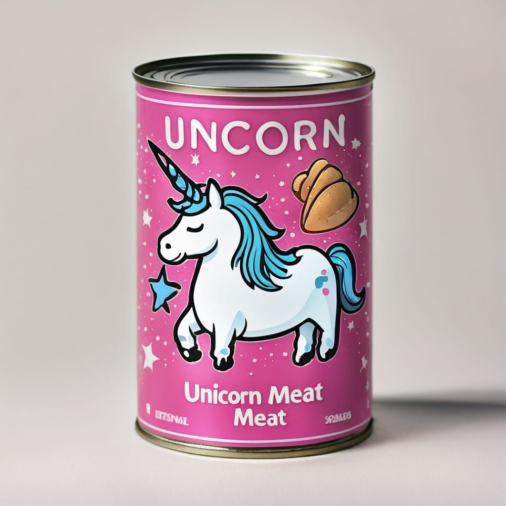 Whimsical Unicorn Meat Can: Fantasy Food Product
