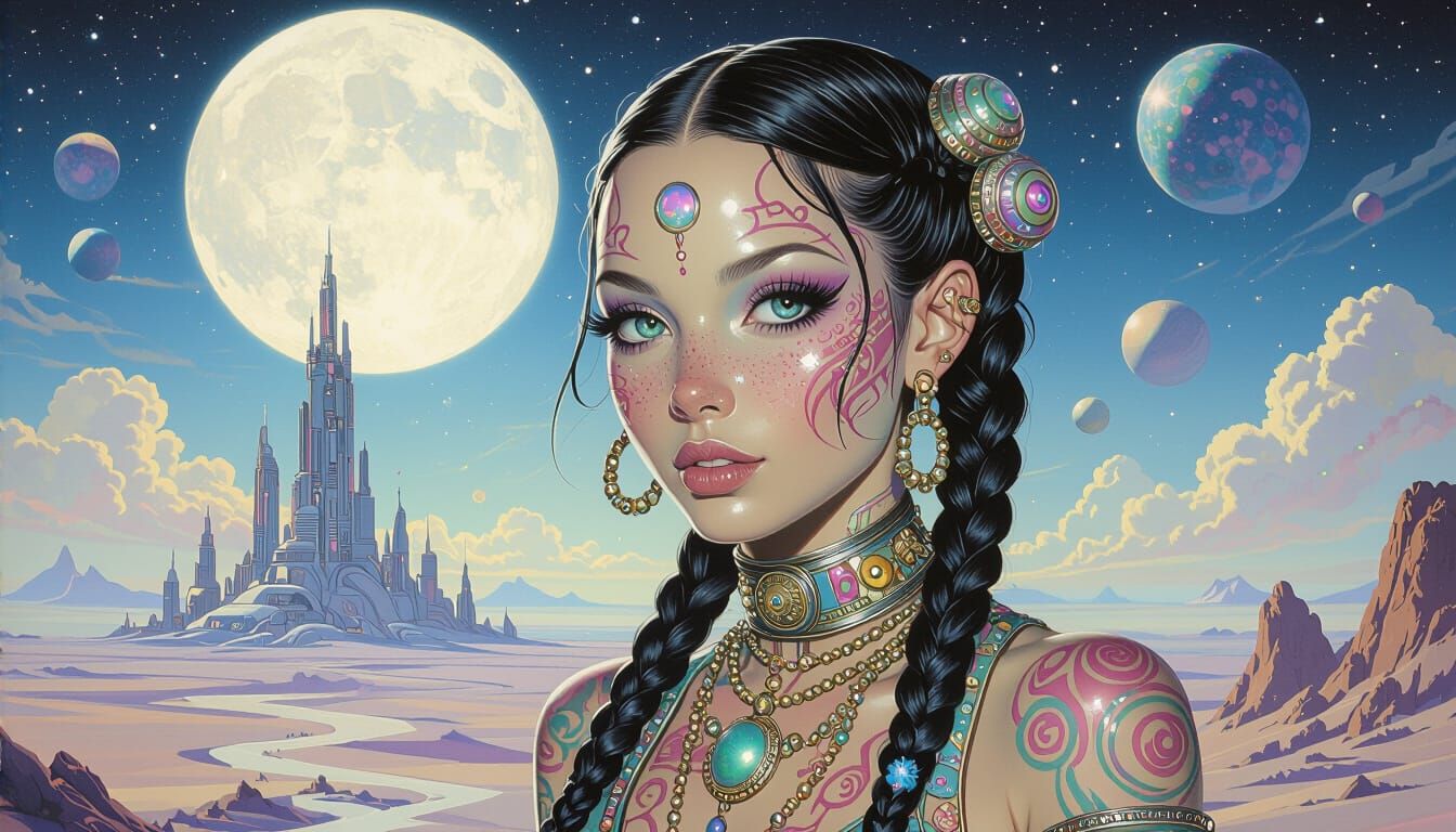 Alien Woman with Tattoos on a Sci-Fi Planet