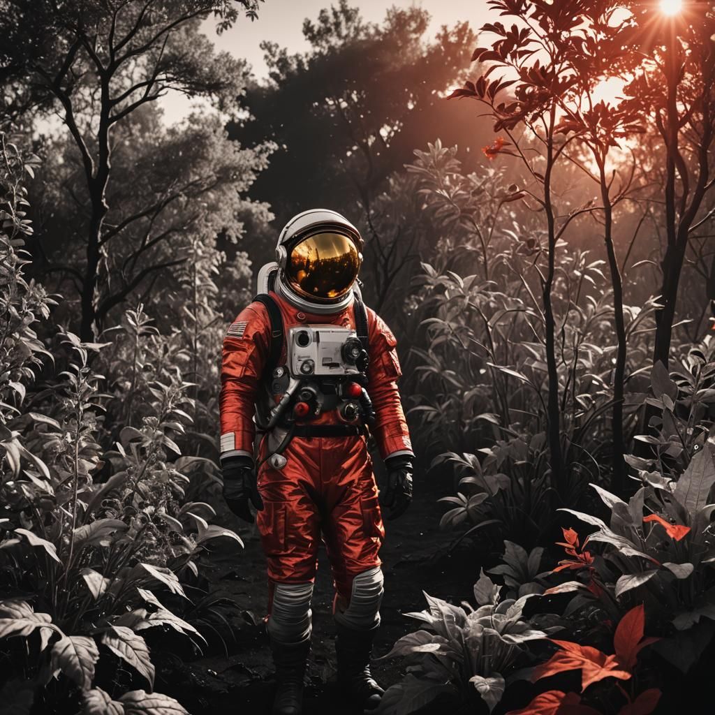 Astronaut on Alien Planet with Red Sun