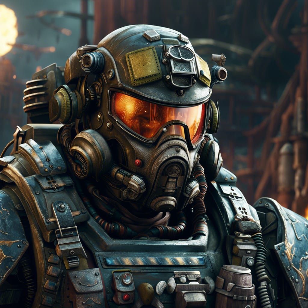 1950s Power Armor Soldier in Detailed Digital Painting