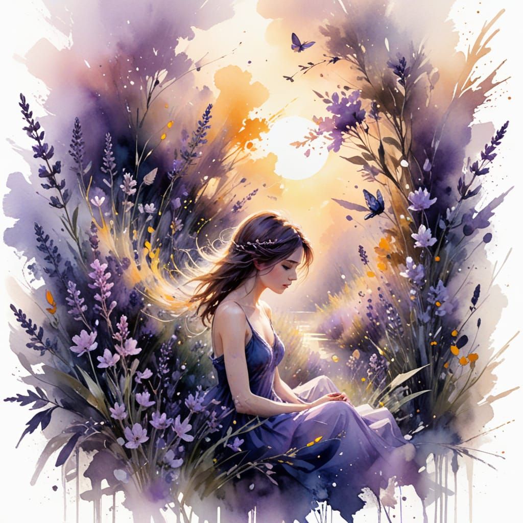 Pixie at Dusk in Watercolor Style