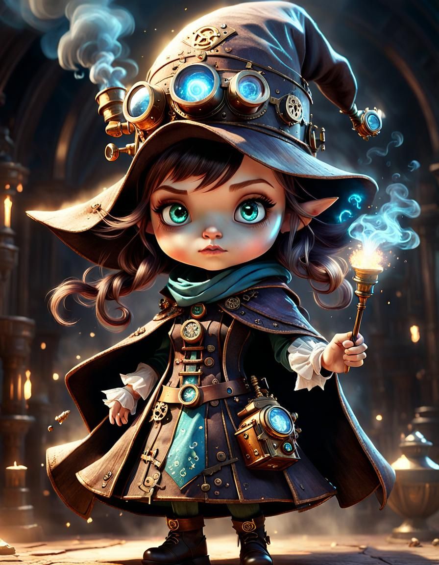 Chibi Steampunk Wizard Toddler in 3D Render
