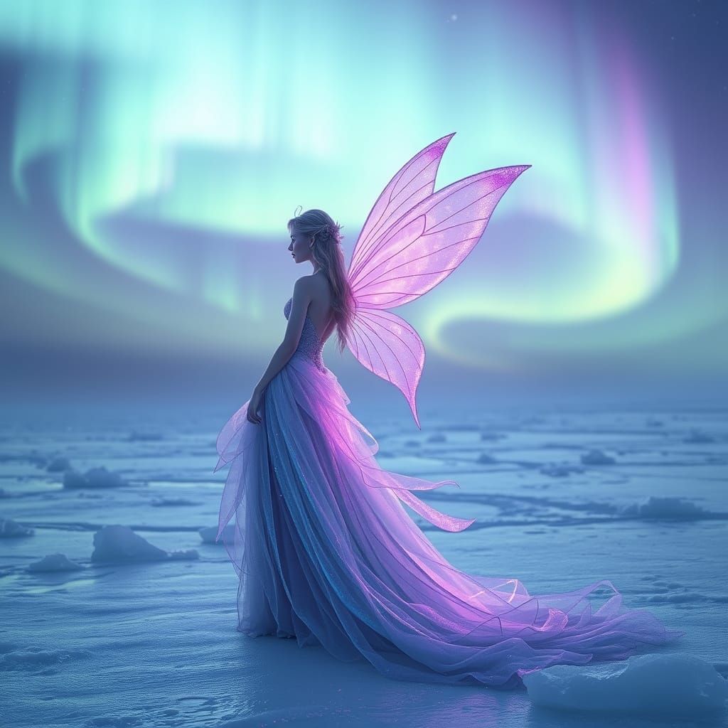 Luminous Fairy Under Aurora Borealis