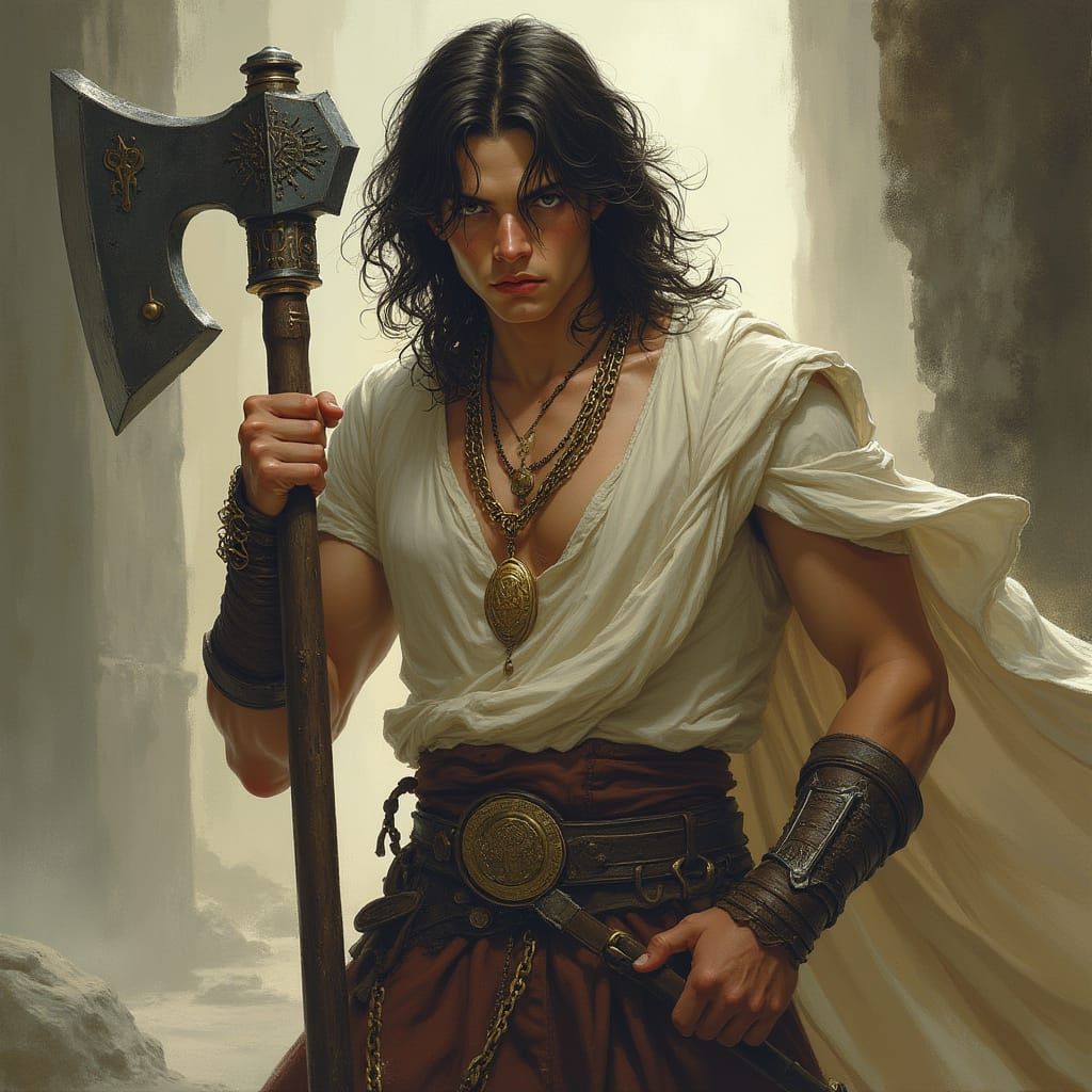 Fantasy Cleric with Great Axe in Dark Fantasy Style