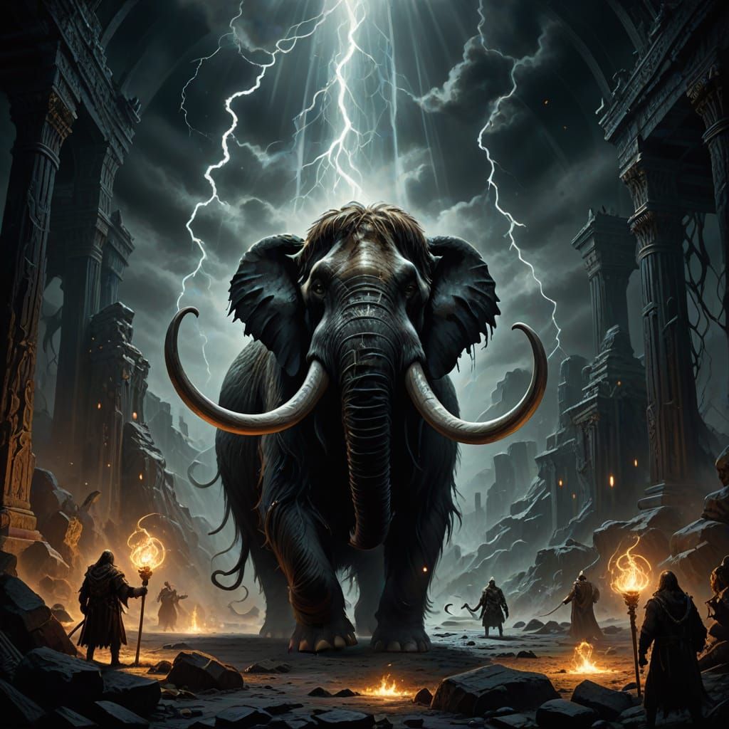 Ethereal Mammoth Radiates Mystic Energy Amidst Swirling Gamm...