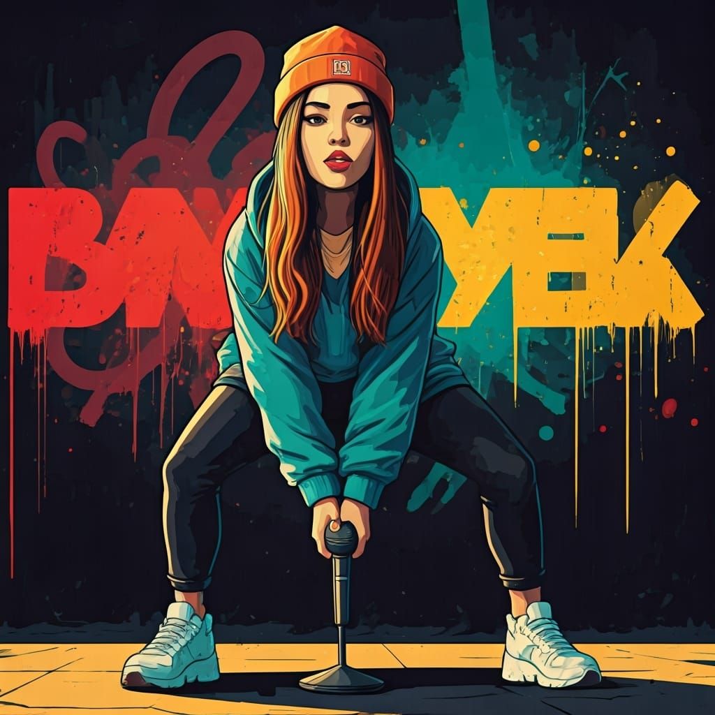 Confident Woman Twerking in Street Art Style