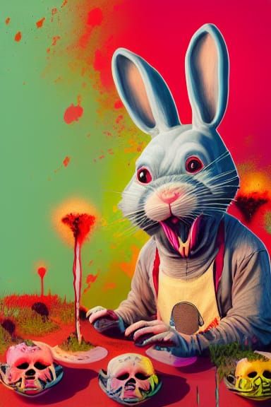 Grotesque Rabbit Feast: A Vivid Digital Illustration