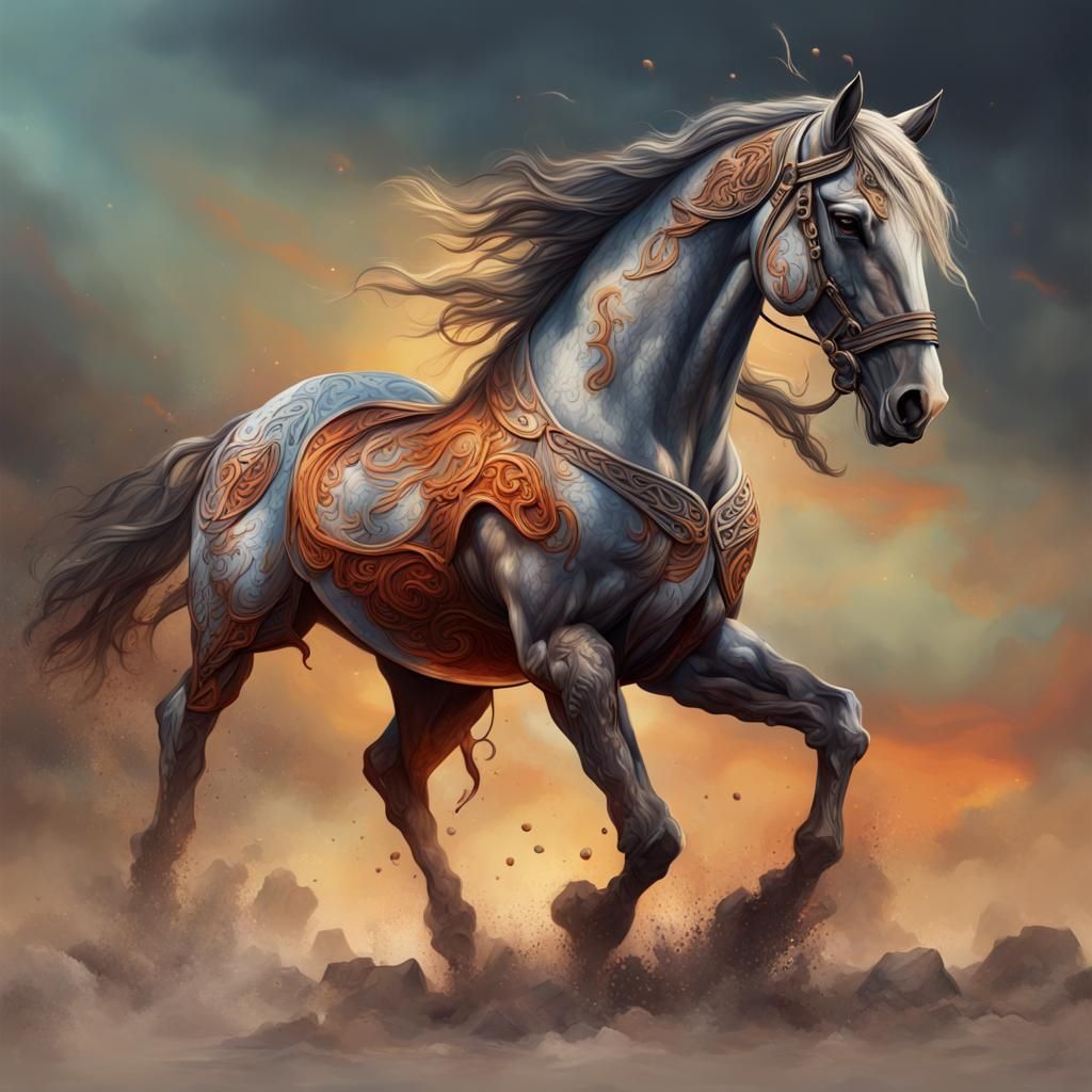 Celtic War Horse in Hyperrealistic Splash Art