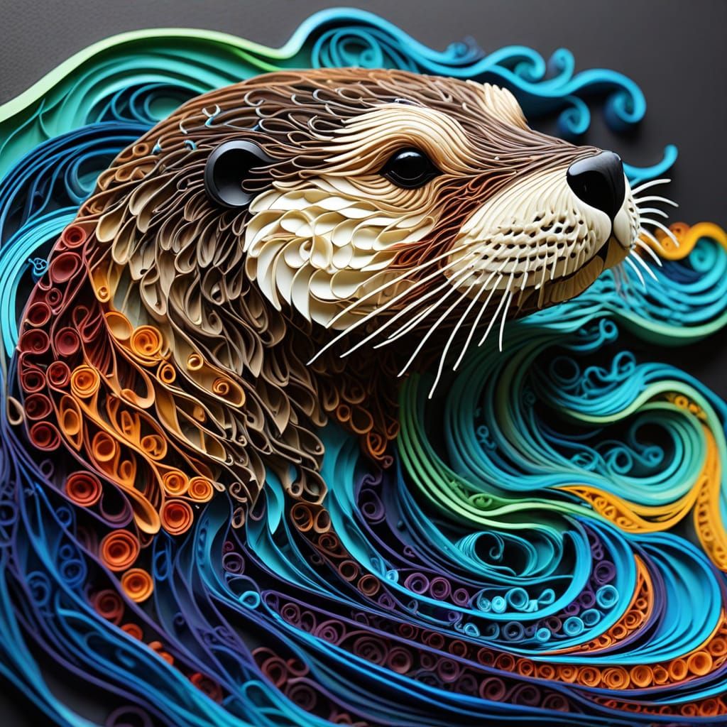 Quilled Sea Otter with Abstract Waves