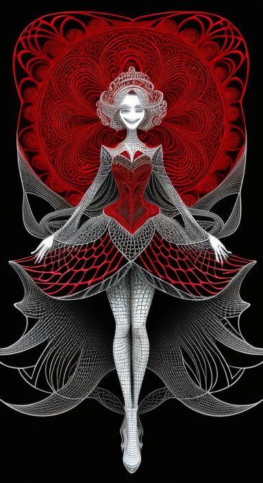 Smiling Princess Reading: Silhouette Red Line Art